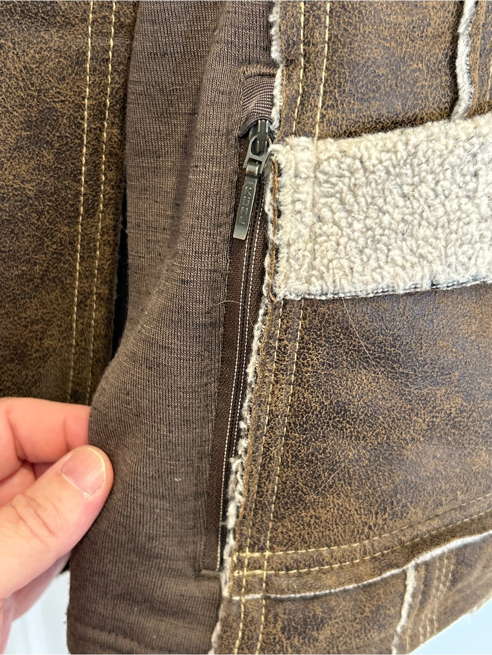Kuhl Brown Faux-Shearling Trim Leather-Style Jacket Projekt Women's Size XL - Picture 6 of 16